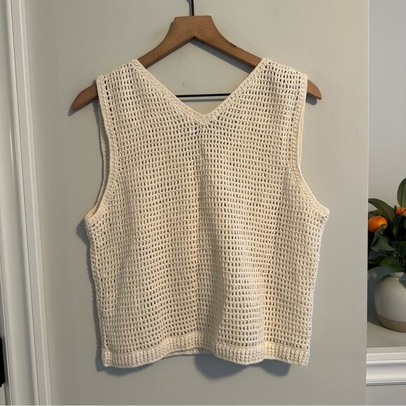 Lingua Franca Cream Organic Cotton Fruit Embroidered Knit Tank Top XL - Picture 5 of 11